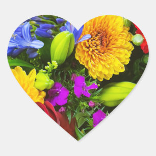 Sticker Cœur Fleurs colorées