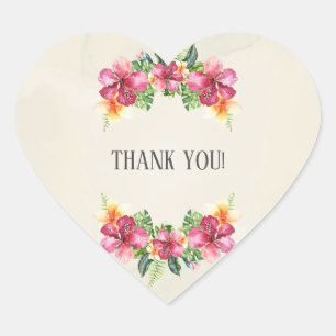 Sticker Cœur Fleurs d'Aloha tropicales Mariage botanique floral