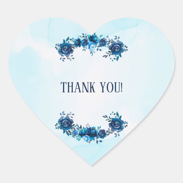 Sticker Cœur Fleurs d'aquarelle bleu Indigo Mariage floral (Devant)