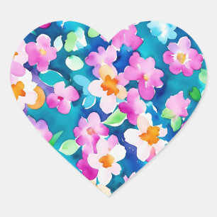 Sticker Cœur Fleurs d'aquarelle rose et jolie