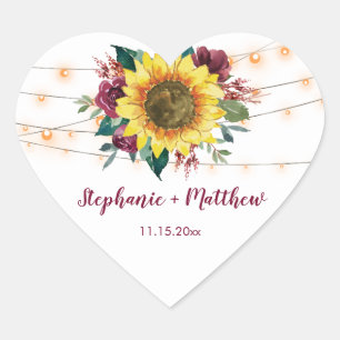 Sticker Cœur Fleurs de soleil rustiques Lumières à cordes flora