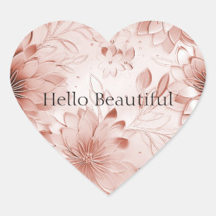 Sticker Cœur Fleurs d'or rose pâle