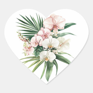 Sticker Cœur Fleurs d'orchidées tropicales roses