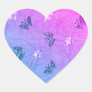 Sticker Cœur Fleurs et papillons