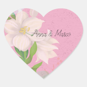 Sticker Cœur Fleurs faire-part de mariage délicates