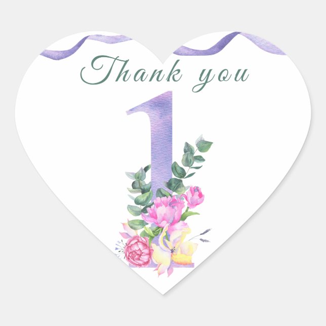 Sticker Cœur Fleurs fête d'anniversaire merci (Devant)