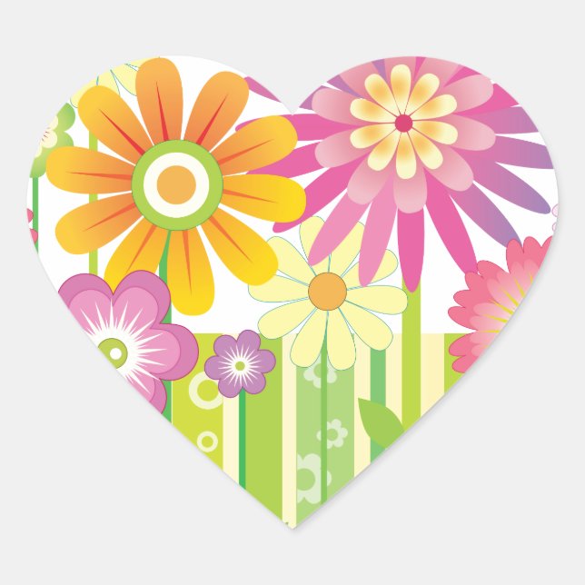 Sticker Cœur Fleurs heureuses (Devant)