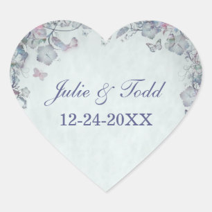 Sticker Cœur Fleurs & Mariage de papillon Enregistrer la date