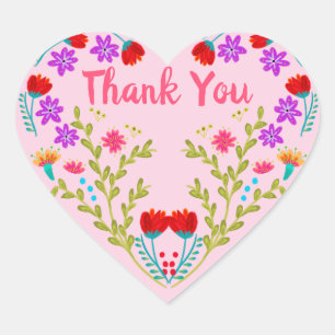 Sticker Cœur Fleurs mexicaines Merci Fête de Quinceañera Rose