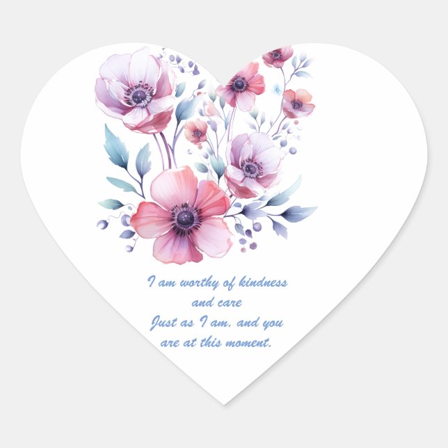 Sticker Cœur Fleurs positives dignes de bonté (Devant)