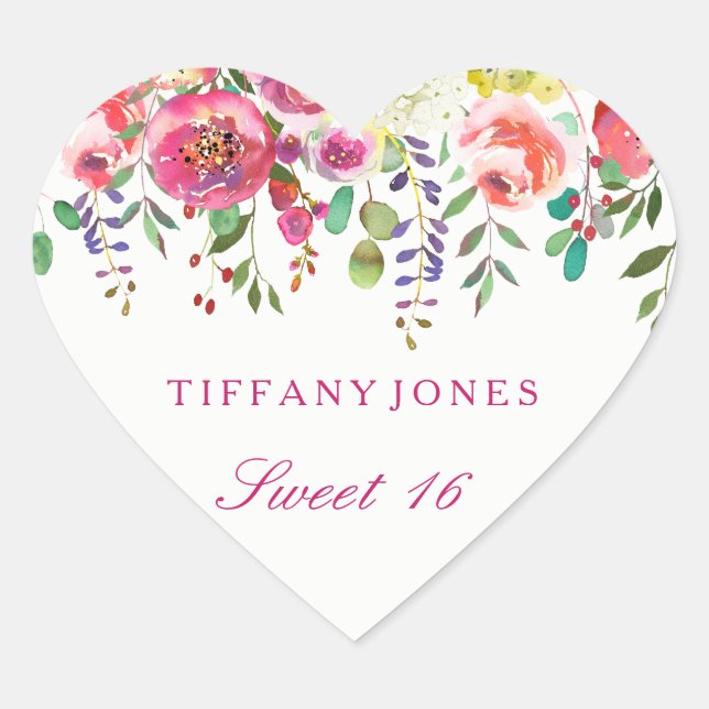Sticker Cœur Fleurs printanières Peach Rose Sweet 16 Mercis (Devant)