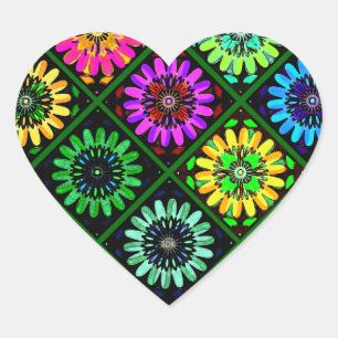 Sticker Cœur Fleurs radieuses abstraites avec floraisons surréa
