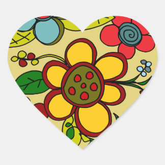 Sticker Cœur Fleurs rétro Couleurs urbaines
