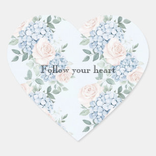 Sticker Cœur Fleurs Roses Bleues Rayures Baby Shower