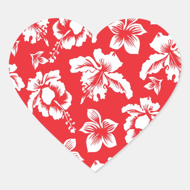 Sticker Cœur Fleurs rouges hawaïennes (Devant)