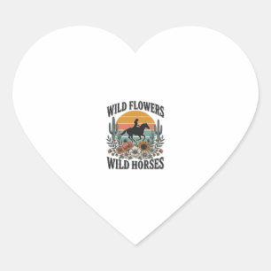 Sticker Cœur Fleurs sauvages Chevaux sauvages Chemise florale o