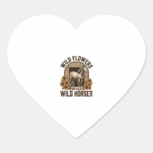 Sticker Cœur Fleurs sauvages Chevaux sauvages Chemise Western V