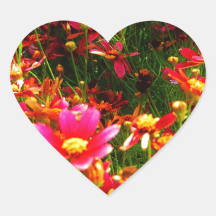 Sticker Cœur Fleurs sauvages rose et jaune pâle