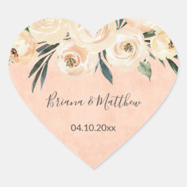 Sticker Cœur Floral Beige Blush sur mariage rose Faveurs