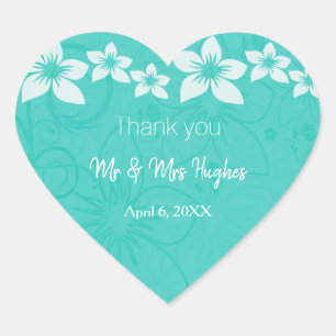 Sticker Cœur Floral blanc hibiscus fleur mariage merci