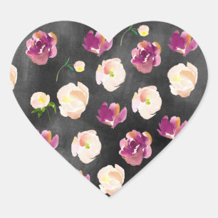 Sticker Cœur Floral de Pêche de Bourgogne Noire