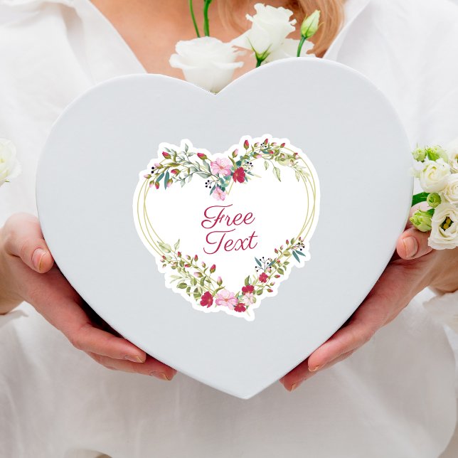 Sticker Coeur floral en rose et rouge Texte personnalisé (Créateur téléchargé)