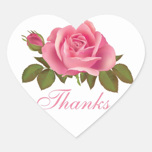 Sticker Cœur Floral Merci rose Fleur Mariage Roses (Devant)