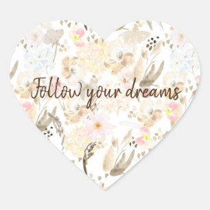 Sticker Cœur Floral rose crème