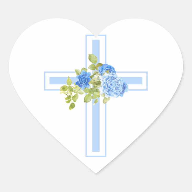 Sticker Cœur Floral Rose Croix de la première communion (Devant)