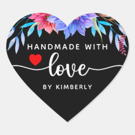 Sticker Cœur Flore artisanal avec amour noir