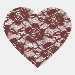 Sticker Cœur Flore de dentelle blanche rouge bordeaux