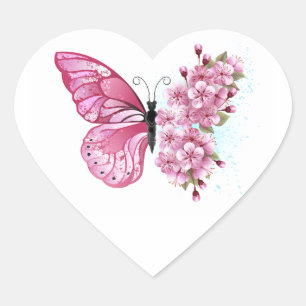 Sticker Cœur Flower Butterfly