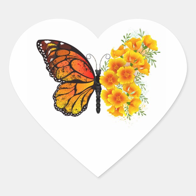 Sticker Cœur Flower Butterfly with Yellow California Poppy (Devant)