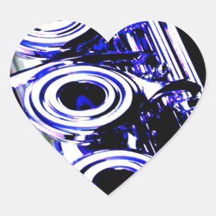 Sticker Cœur Flûte artistique Métal d'argent Beau plaisir