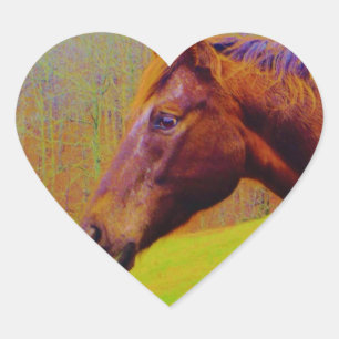 Sticker Cœur Forêt Brown de chevaux et arc-en-ciel