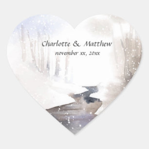 Sticker Cœur Forêt de neige, automne, mariage d'hiver