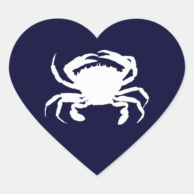 Sticker Cœur Forme de crabe bleu foncé et blanc (Devant)