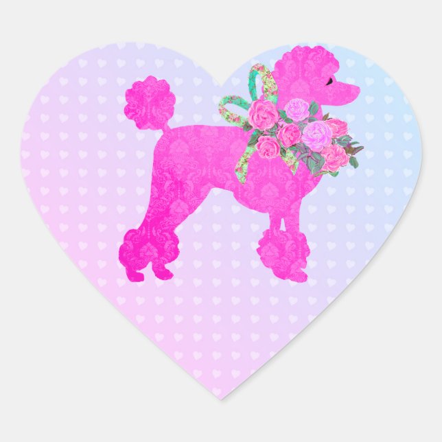 Sticker Cœur Fournitures de fête de caniche rose (Devant)