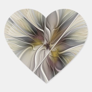 Sticker Cœur Fractal floral, fleur de fantaisie aux couleurs de