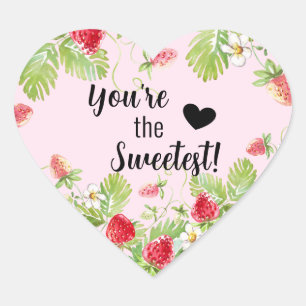 Sticker Cœur fraise Tu es le plus doux