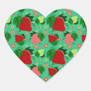 Sticker Cœur Fraises rose rouge