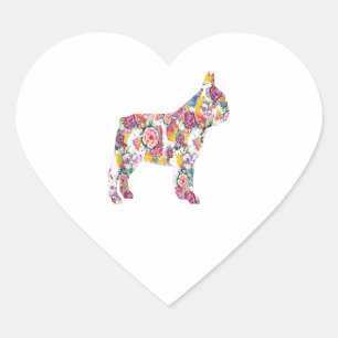 Sticker Cœur French Bulldog Flower