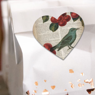 Sticker Cœur frentry bird retro botanical red cherry
