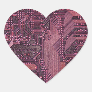 Sticker Cœur Fuchsia Cyber Circuit Board Tech Art Electronique