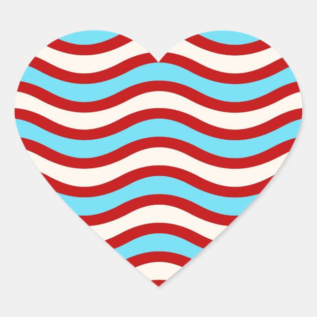 Sticker Cœur Fun Rouge Turquoise Turquoise Blanc Lignes Wavy St (Devant)