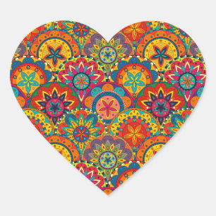 Sticker Cœur Funky Retro couleur Motif Mandala