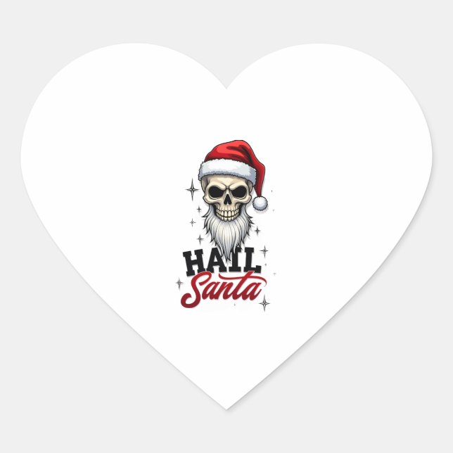 Sticker Cœur Funny Hail Santa Claus Skull Skeleton Antichrist C (Devant)