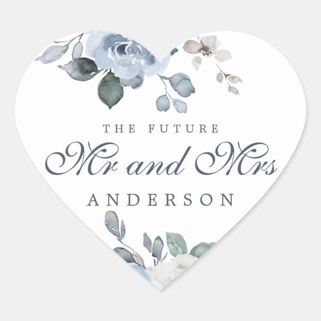 Sticker Cœur Futur M. Mme Dark Blue Ivory Floral Winter (Devant)