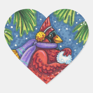 STICKER CŒUR GARDE CARDINAL SNOWMAN, CUTE NOËL REDBIRD