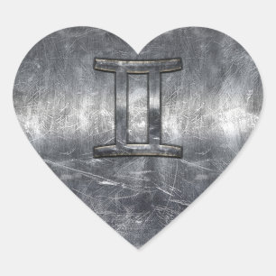 Sticker Cœur Gemini Sign en Distressed Siver Steel